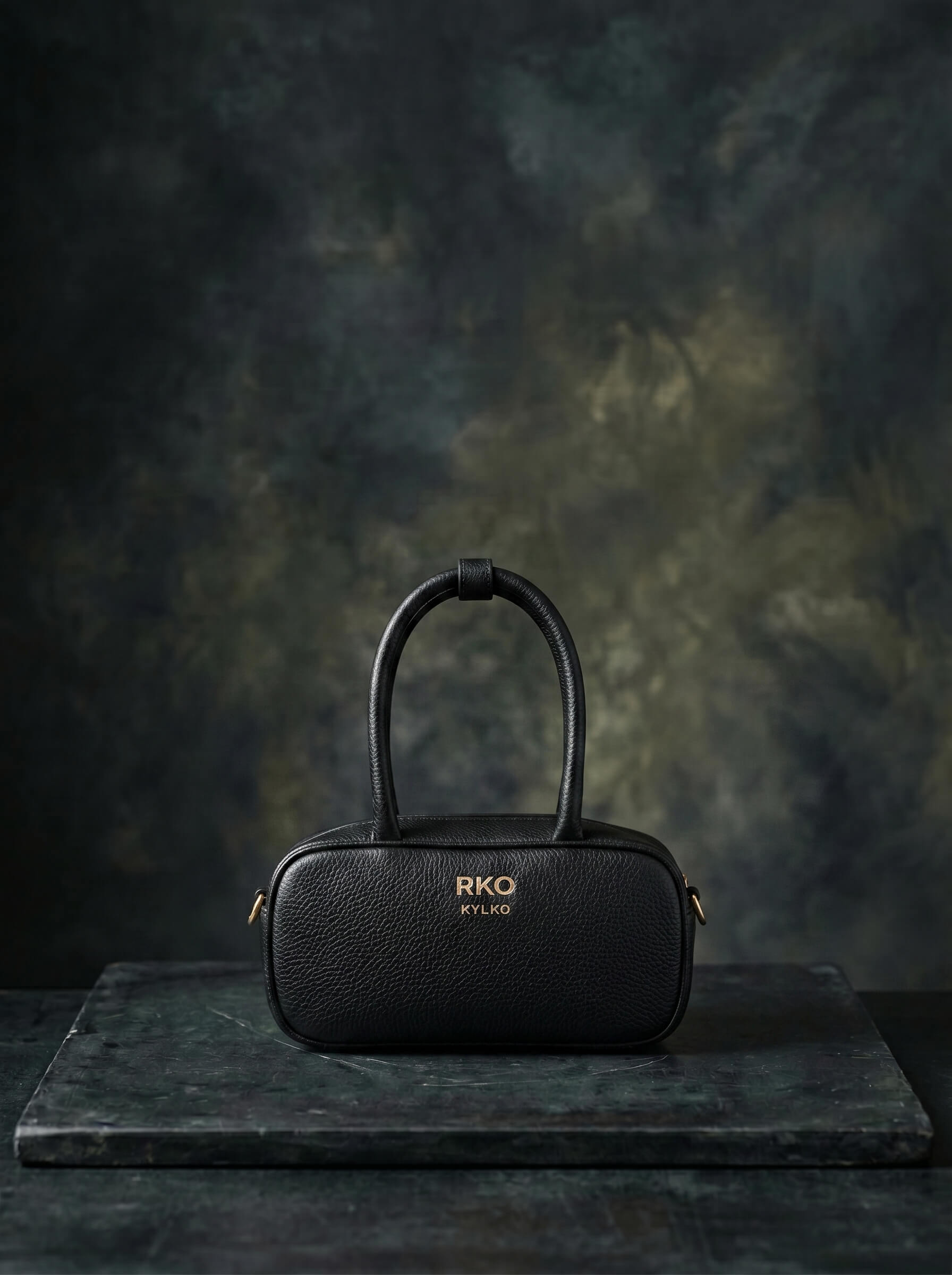 Black Leather Mini Barrel Bag Front